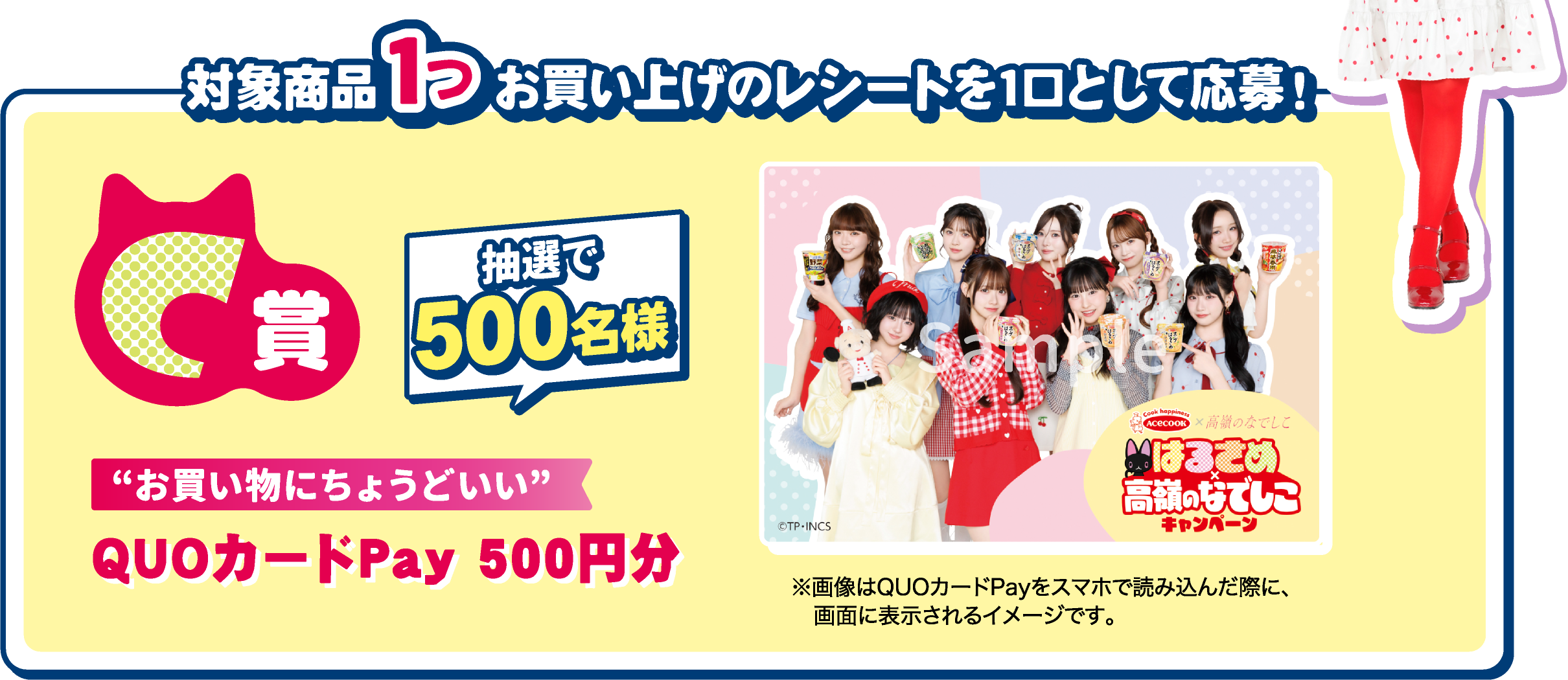 対象商品1つお買い上げのレシートを1口として応募！ C賞 QUOカードPay500円分