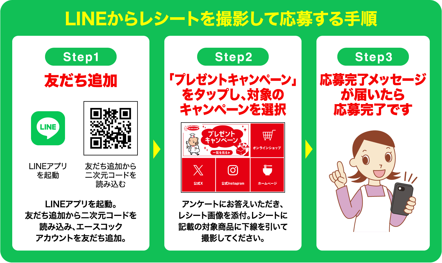 LINEからレシートを撮影して応募する手順