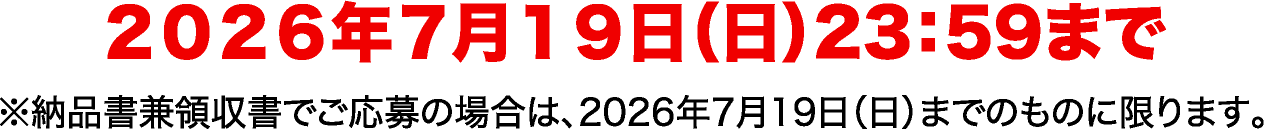 2026年7月19日（日）23：59まで ※納品書兼領収書でご応募の場合は、2026年7月19日（日）までのものに限ります。